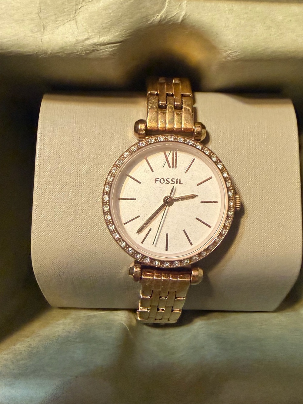 Fossil Women’s Rose Gold Crystal-Trim Bracelet Watch